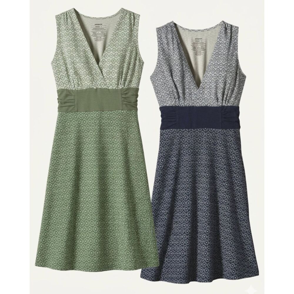 Patagonia Margot Dress Bundle Set of 2 Green Navy Organic Cotton Size Small